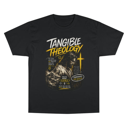 Tangible Theology T-Shirt — Christian Faith Graphic Tee with Cross & Jesus Design