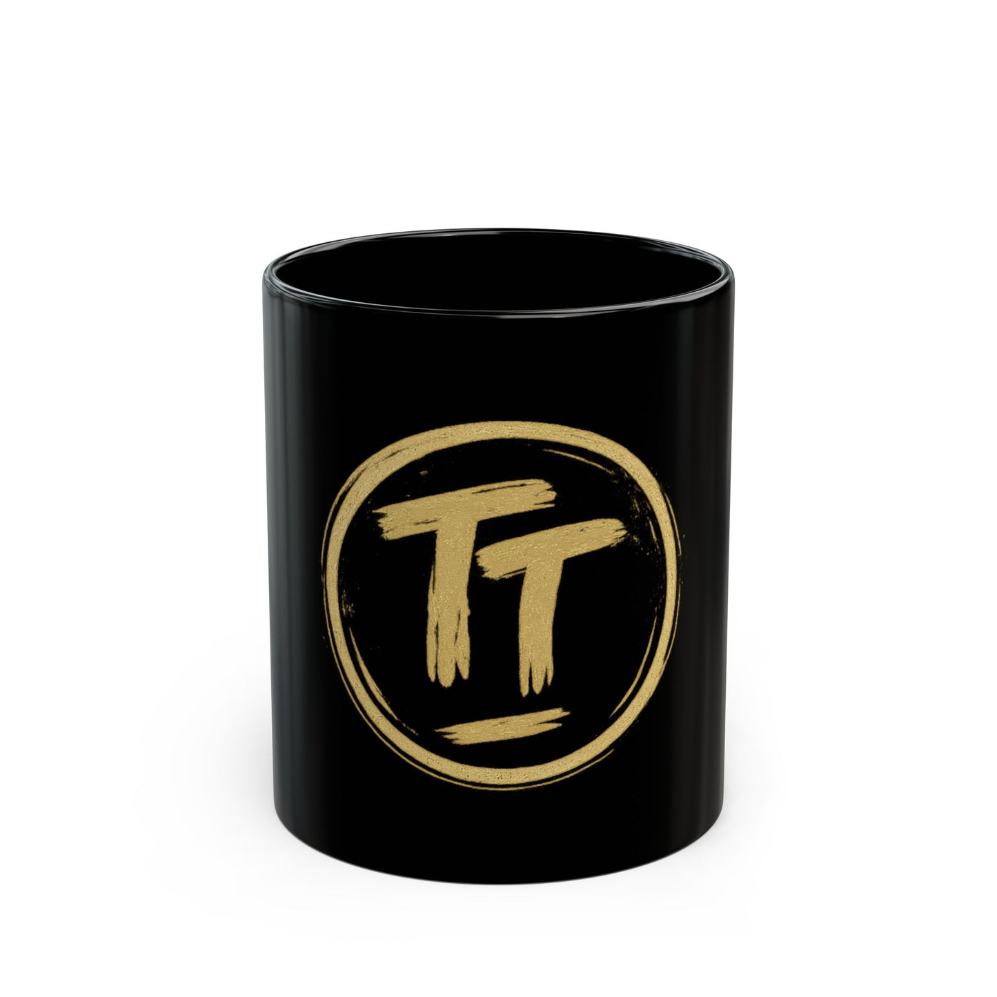 Gold Brushstroke TT Logo Black Coffee Mug (11oz, 15oz)