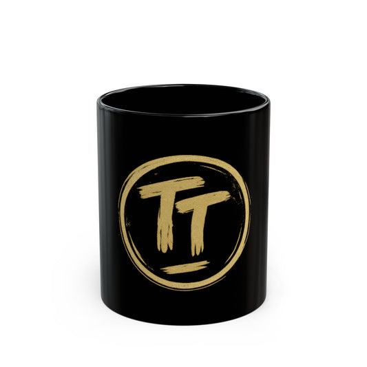 Gold Brushstroke TT Logo Black Coffee Mug (11oz, 15oz)